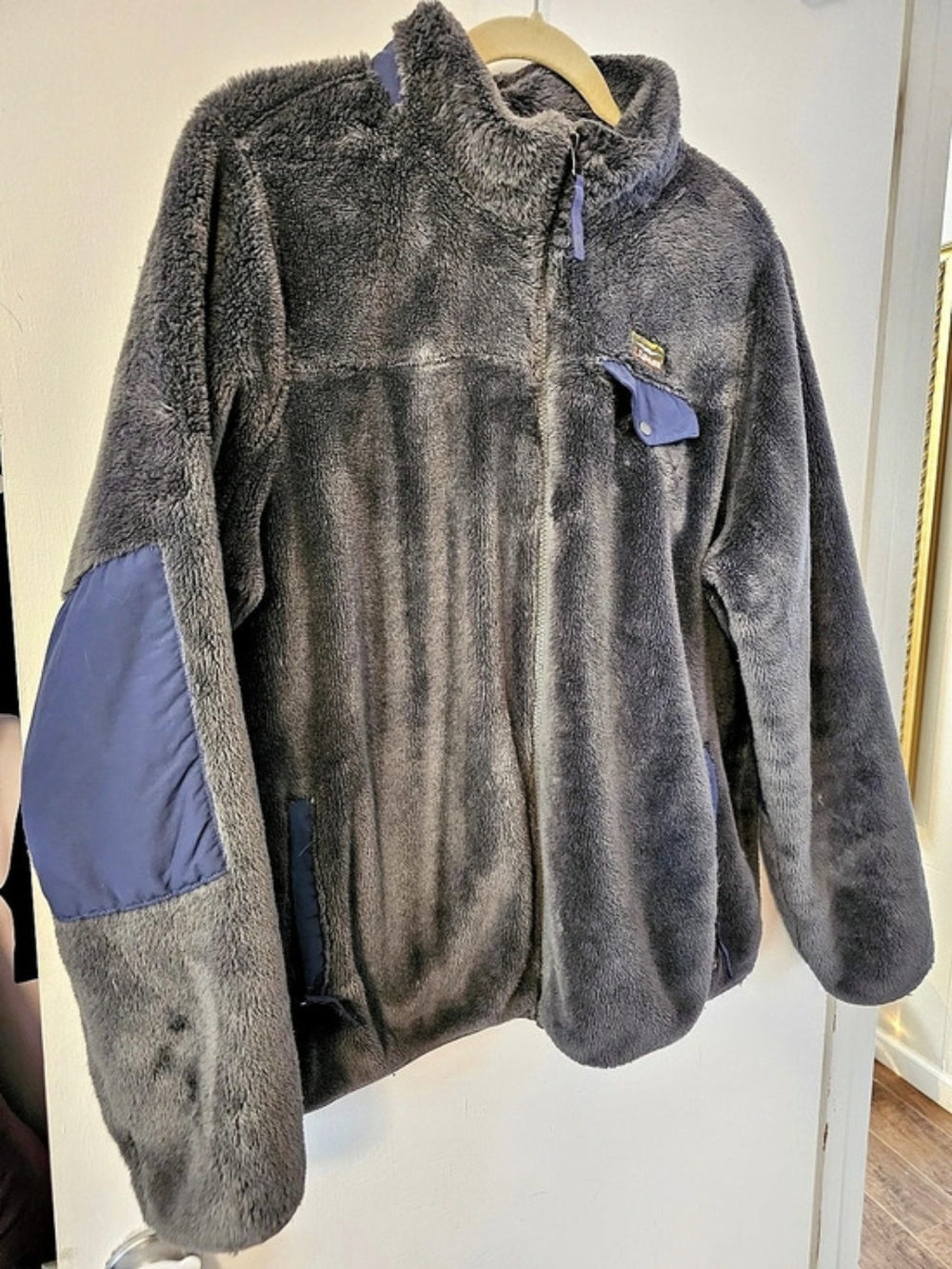 L.L.Bean Hi-Pile Fleece Full-Zip Jacket Gray & Blue XL